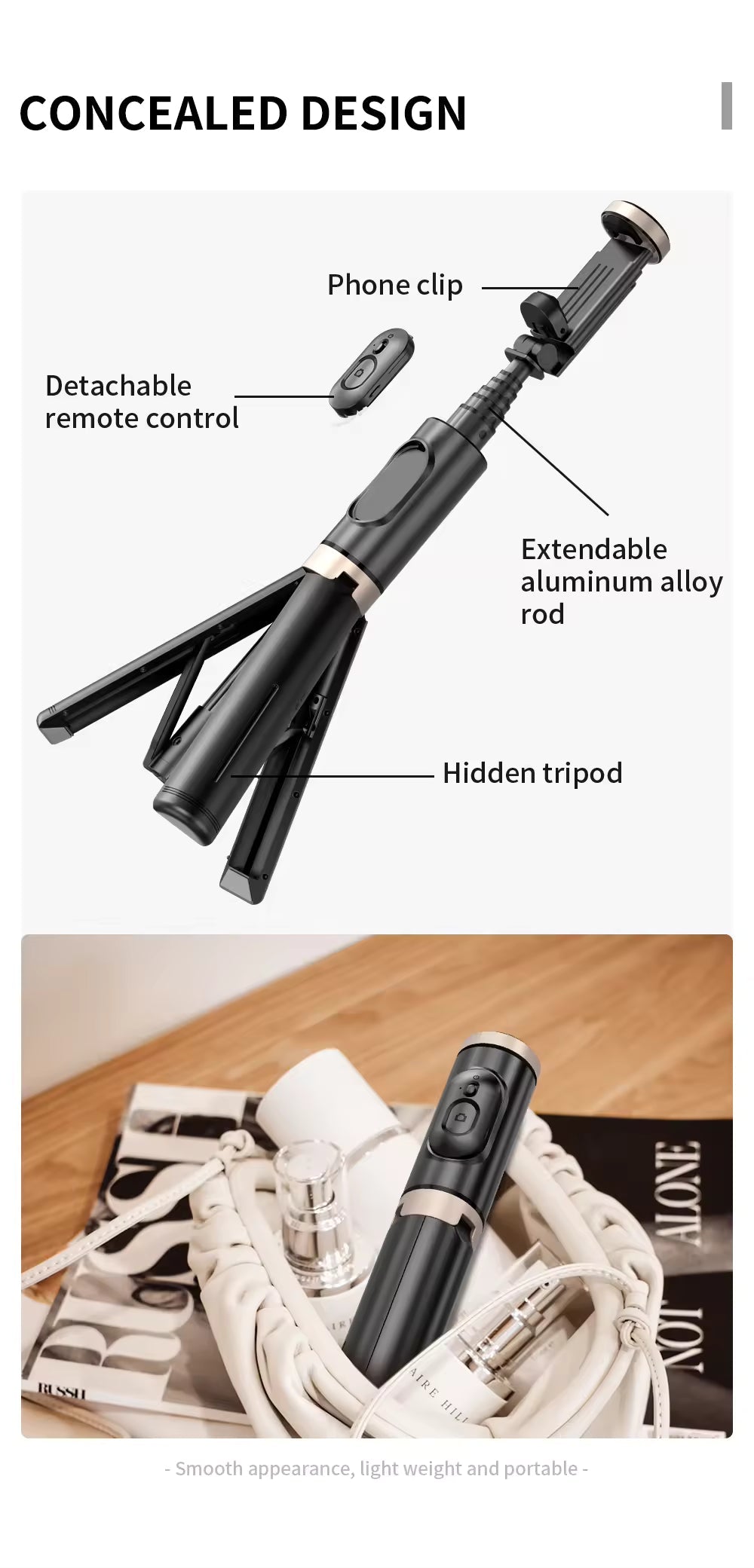 TikTok Aluminum Phone Tripod Stand with Remote Control 360 Rotation Flexible Portable Selfie Stick for Camera Outdoor Using